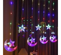 Shein 1 Cuerda de 2m/6.56ft Luces decorativas de cortina de ventana con patrón de estrellas y lunas, alimentadas por batería, decoración interior del hogar,