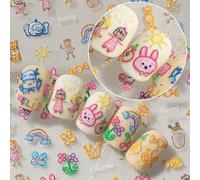 Shein 1 Diseño propio de calcomanías de arte de uñas con un estilo impactante que incluye graffiti, dibujos animados, flores, mariposas, dulces, peces peque