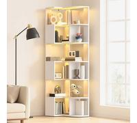Shein 1. Estantería esquinera blanca de 7 niveles con iluminación LED | Estantería multifuncional en forma de L | 64 x 41,5 x 180 cm para salón, dormitorio