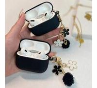 Shein 1 Estuche colgante de auriculares con cadena de flor en blanco y negro de moda para AirPods1/2, Nuevo estuche protector de auriculares inalámbricos p