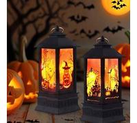 Shein 1 Farol de vela LED de Halloween - Luz nocturna sin llama con estilo retro y patrón de cara de calabaza, portátil con batería para decoración interior