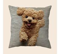 Shein 1 Funda de almohada decorativa de peluche con impresión 2D, no bordado real, diseño lindo de caniche marrón corriendo, impresión de un solo lado, 18"