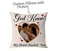 Shein 1 Funda de almohada personalizada con fotografía de pareja, "Dios sabe que mi corazón te necesitaba" para el Día de San Valentín / Aniversario de boda