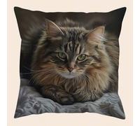 Shein 1 funda de cojín con estampado de gato adorable, impresión 2D de un solo lado, estilo tradicional 100% poliéster, funda de almohada decorativa con cie