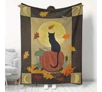 Shein 1 Halloween Vintage Schwarze Katze und Kürbis Element Muster Digitaldruck Flanelldecke, Bequeme Weiche Kleine Wurf für die Familie, Geeignet für So