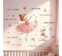 Shein 1 hoja de pegatinas de pared con niña de ballet - pato, mariposa y citas inspiradoras "SOY FUERTE, AMABLE, INCREÍBLE, ESPECIAL, VALIENTE", calcomanías