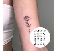 Shein 1 kit de tatuajes con tecnología revolucionaria, tatuajes Y2k semipermanentes, rosa, flores, amor propio, mariposa, luna, dedo, pequeños, tatuajes tem