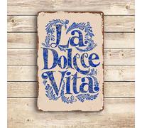 Shein 1 Letrero de arte de pared de metal con estilo vintage 'La Dolce Vita' - 8x12 pulgadas, fácil de instalar, con orificios perforados previamente, perfe