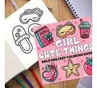 Shein 1 Libro para colorear para adultos - 24 páginas de ilustraciones de corazones, estrellas, animales y postres, regalo perfecto para cumpleaños y días f