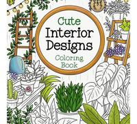 Shein 1 Libro para colorear para adultos con diseños de interiores lindos, arte lineal de habitaciones acogedoras del hogar, plantas verdes, gatos y perros,