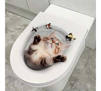 Shein 1 Lindo adhesivo para asiento de inodoro con diseño de gato - Decoración de baño de PVC con un gatito juguetón y diseño de mariposa, calcomanía autoad