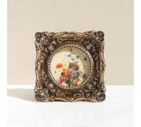 Shein 1 Marco de foto cuadrado mini para sobremesa, marco de foto de resina vintage, marco de pintura al óleo de resina, combinación de marco de foto, juego