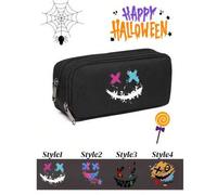 Shein 1 Nueva bolsa de lápices grande y sencilla con estampado divertido de expresión negra de Halloween, adecuada para la temporada de regreso a clases, bo