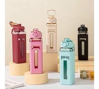 Shein 1 Nuevo vaso cuadrado de unicolor con textura de 800ML con grifo de beber directo y botella de agua con asa de rebote, muy atractivo para uso al aire