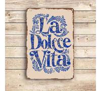 Shein 1 Obra de arte de pared de metal con estilo retro con el logotipo "La Dolce Vita" que es fácil de instalar con orificios pretaladrados, perfecta para