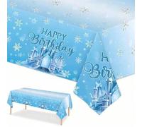 Shein 1 Paquete/2 Paquetes Mantel de 54x108 pulgadas con diseño de copos de nieve navideños, mantel de castillo de invierno con copos de nieve blancos y azu