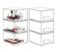 Shein 1 paquete de cajones de almacenamiento apilables transparentes, organizador de maquillaje de baño de acrílico de 4.4" de altura, contenedores de almac