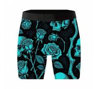 Shein 1 paquete de pantalones cortos de boxeador casuales y lindos para hombres, con un diseño de color azul oscuro, calavera y patrones de rosas en los pan