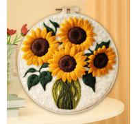Shein 1 paquete Kit de iniciación para fieltro de aguja con estampado de girasoles, kit de pintura de fieltro DIY para principiantes adultos, set de fieltro