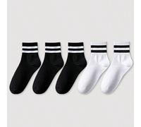 Shein 1 par/2 pares/3 pares/4 pares/5 pares/6 pares/10 pares Calcetines tobilleros para hombre, con rayas negras y blancas a la moda, calcetines deportivos