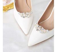 Shein 1 par (2 piezas) de accesorios de zapatos desmontables, hebillas de metal decorativas con cristales de luna y flor en dorado, blanco y negro, elegante