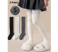 Shein 1 par/3 pares de calcetines gruesos de mezcla de lana por encima de la rodilla para niñas, en color negro y blanco, medias de invierno cálidas