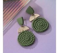 Shein 1 par de aretes bohemios hechos a mano con arcilla suave color verde menta y tiras de metal semicirculares, personalizados, aptos para salidas, reunio