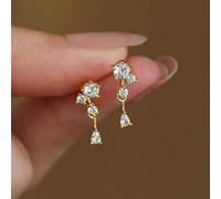 Shein 1 Par De Aretes Colgantes Con Diamantes De Imitación En Forma De Gota De Agua Para Mujeres. Diseño Retro Elegante Que Puede Ser Usado En Cualquier Tem