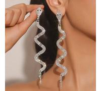 Shein 1 par de aretes de serpiente pequeños en 3D exagerados y hermosos con diamantes de imitación y borlas brillantes, aretes colgantes con forma de serp
