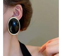 Shein 1 par de aretes tipo studs exagerados de forma de elipse metálica negra, aretes elegantes y simples de estilo real, adecuados para bodas, fiestas y ot