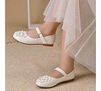 Shein 1 par de bailarinas de niña con flores de perlas sintéticas blancas, adecuadas para bodas y vacaciones