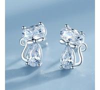 Shein 1 par de bonitos aretes tipo botón de gato con circonita cúbica para mujeres, para aniversario, fiesta, joyería, regalo del Día de la Madre, Día de Sa