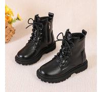 Shein 1 par de botas cortas, unicolor de PU suave con bloqueo de color, diseño con cremallera lateral, punta redonda, suela gruesa y cálida, botas de prince