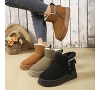 Shein 1 par de botas de nieve con cremallera de moda de unicolor para mujer, botas cortas casuales para vacaciones al aire libre en invierno, suela de laca