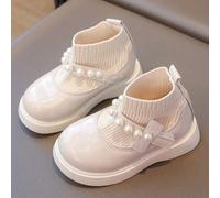 Shein 1 par de botas de princesa con decoración de perlas falsas para niñas, botas de bebé blancas brillantes de punto suave, botas casuales, botas para act