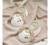 Shein 1 par de botitas hechas a mano para bebé, alpargatas de ganchillo, en beige con diseño floral rojo