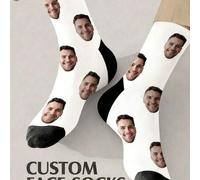 Shein 1 par de calcetines de color neutro con impresión de rostro personalizable, puedes agregar tu propia foto para diseñar calcetines personalizados, adec