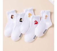 Shein 1 par de calcetines de Disney/Princesa, calcetines de encaje blancos para niñas/niños de primavera/verano, decoración con patrón adorable de princesas