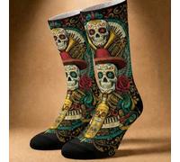 Shein 1 par de calcetines de media caña con diseño de calavera de azúcar del Día de Muertos de Halloween, botella de tequila, sombrero de ala ancha, rosa, e