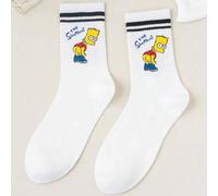 Shein 1 par de calcetines de media caña con estampado de Los Simpson para mujeres, con detalles de texto "Los Simpson" e incluye un par con puños a rayas ne