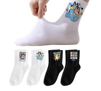 Shein 1 par de calcetines de media caña lindos con el diseño de los personajes de anime Bluey y Bingo, regalos festivos