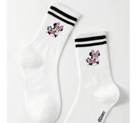 Shein 1 par de calcetines de media caña para mujer con diseño de Minnie Mouse de Disney, a rayas en blanco y negro, diseño de dibujos animados de Disney ado