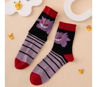 Shein 1 par de calcetines de media pantorrilla con diseño a rayas de la serie Poke-Mon, de colores múltiples, estilo de dibujos animados personalizados e in