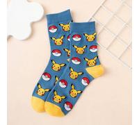 Shein 1 par de calcetines de media pantorrilla con estampado de Pikachu de la serie Pokémon, de colores vibrantes, para hombres y unisex, de talla europea y