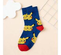 Shein 1 par de calcetines de media pantorrilla con estampado de Pikachu de la serie Pokémon, de colores vibrantes, para hombres y unisex, de tela premium, c