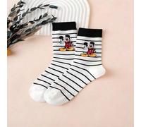 Shein 1 par de calcetines de media pantorrilla con rayas de jacquard de colores y diseño de Mickey Mouse de Disney para niñas, calcetines deportivos transpi