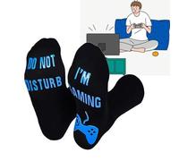 Shein 1 par de calcetines de regalo para hombres, calcetines antideslizantes, calcetines hasta el tobillo, impresos con "Estoy jugando, por favor no molesta