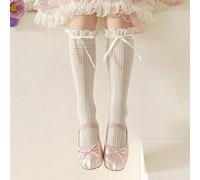 Shein 1 par de calcetines de rodilla con adorno de encaje y lazo para niñas, finos para primavera/verano, talla para niñas de 3 a 15 años, únicos para usar