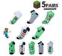 Shein 1 par de calcetines de tobillo para hombres con elementos de sandbox de Minecraft, con diseños de esqueleto, aldeano, TNT, creeper y araña; adecuados