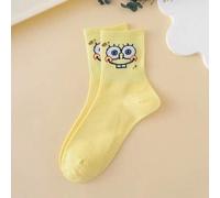 Shein 1 par de calcetines deportivos de media pantorrilla para mujer, de colores múltiples, con un patrón jacquard de Bob Esponja, transpirables y cómodos,